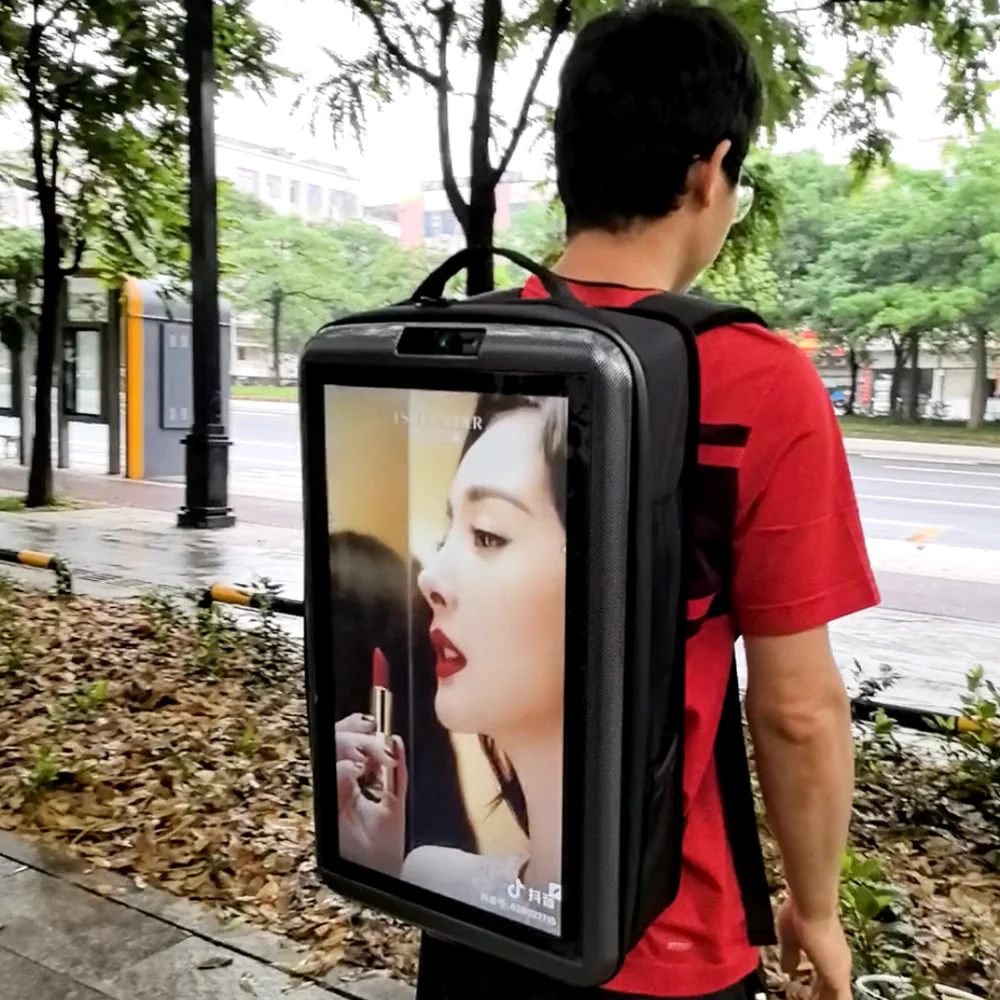 Portable Body-worn LED LCD Screen Backpack Rechargeable Battery Powered Advertising Player for Street Marketing Activities