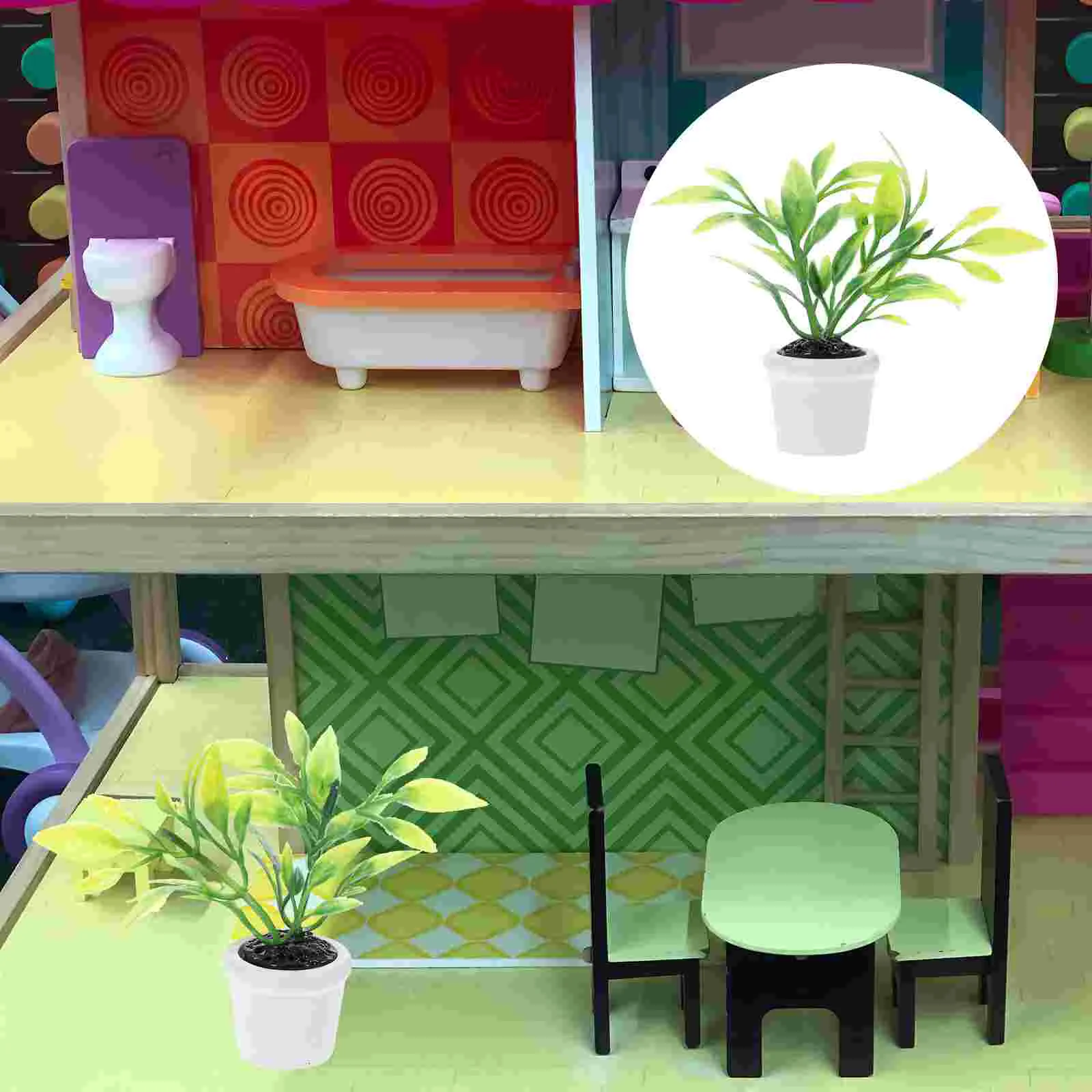 Miniplantas verdes en maceta, accesorios de plástico para decoración de casa, modelo en miniatura, 1/12, 1 unidad