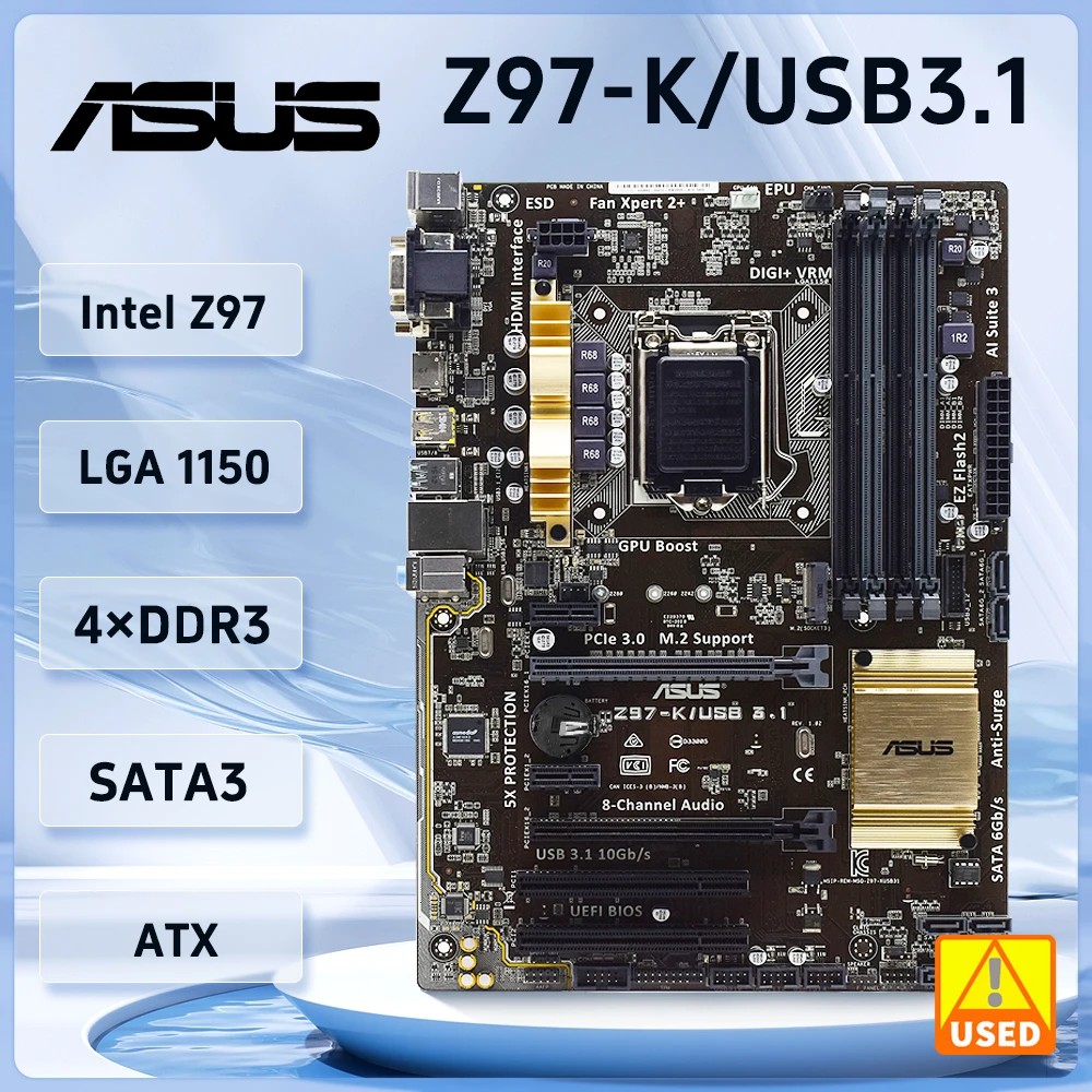 

Материнская плата ASUS Z97-K/USB 3,1 LGA 1150 Intel Z97 PCI-E 3,0 M.2 4 × DDR3 32 Гб ATX, поддержка Core i3-4170 i5-4570 cpu