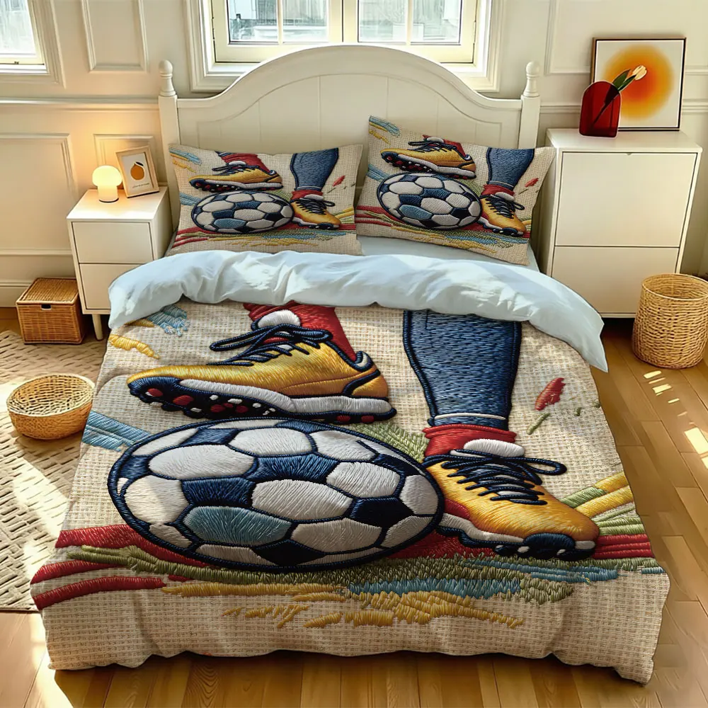 

3pcs Football sports Print Coreless Duvet Cover Set Multiple Sizes Comfortable Bedding Decoration Machine Washable