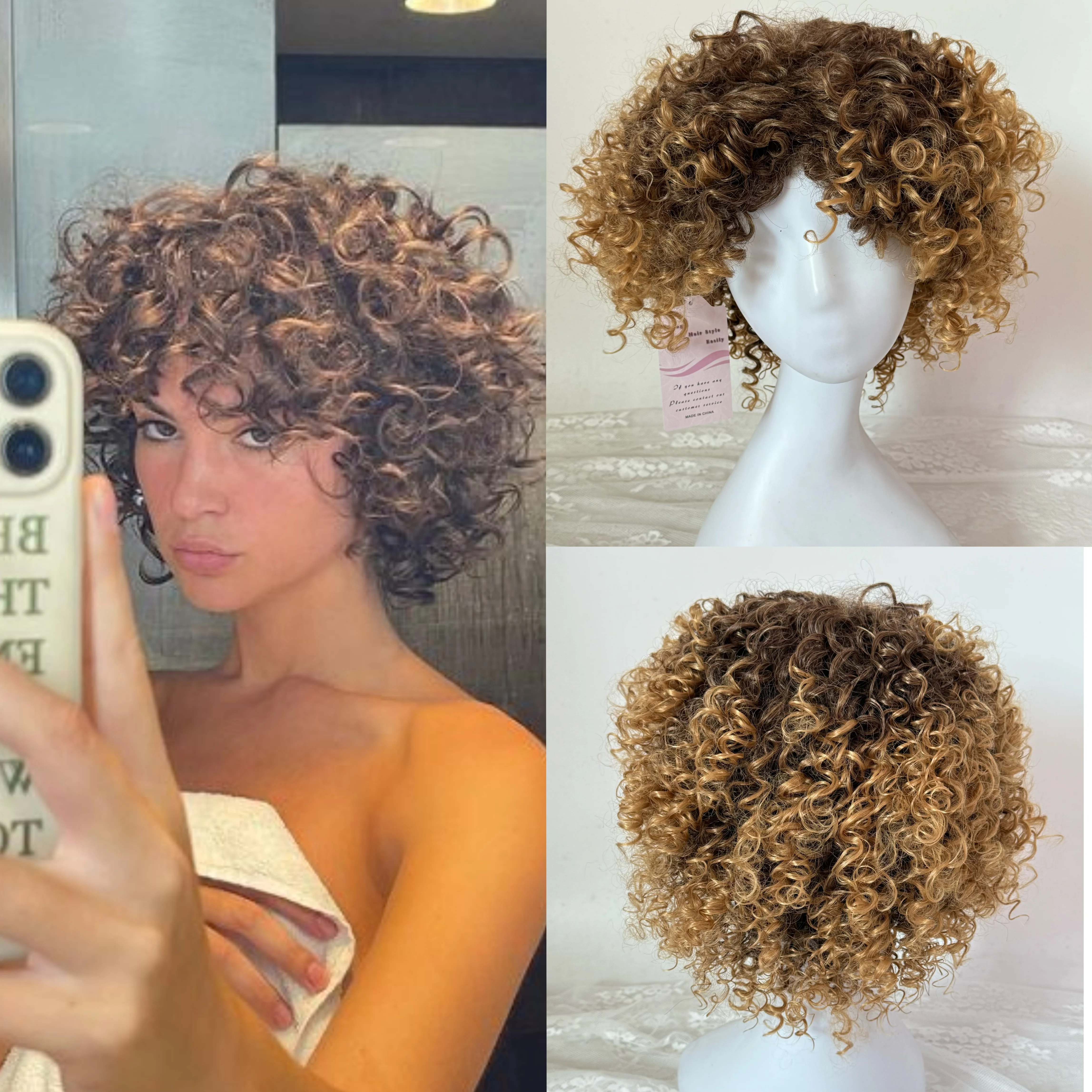 

Афро-волосы, короткие вьющиеся волосы, синтетические смешанные коричневые парики для женщин, термостойкий парик ShortVogue CurlSiren CurlyFe, вечерние, ежедневное использование