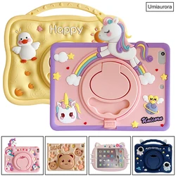 Cartoon Unicorn Kids Silicon Case For Samsung Tab A9 Plus SM-X210 SM-X110 A A7 A8 X200 S6 Lite P610 T500 T220 Handle Stand Cover