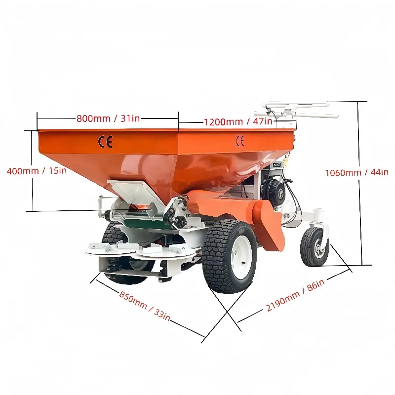 Self Propelled Motorized Composting Spreader Hand Pushed Dual Disc Adjustable  Lawn Garden Fertilizer Spreader 1 Year
