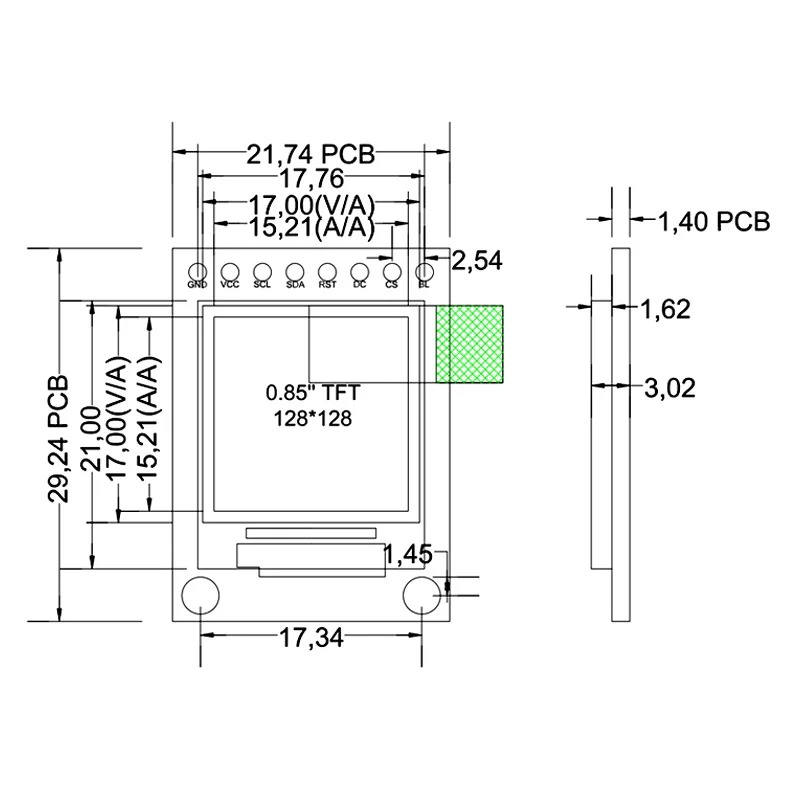 Módulo de exibição LCD TFT SPI 128x128 de 0,85 polegadas - IC de driver GC9107, tela quadrada para dispositivos IoT inteligentes