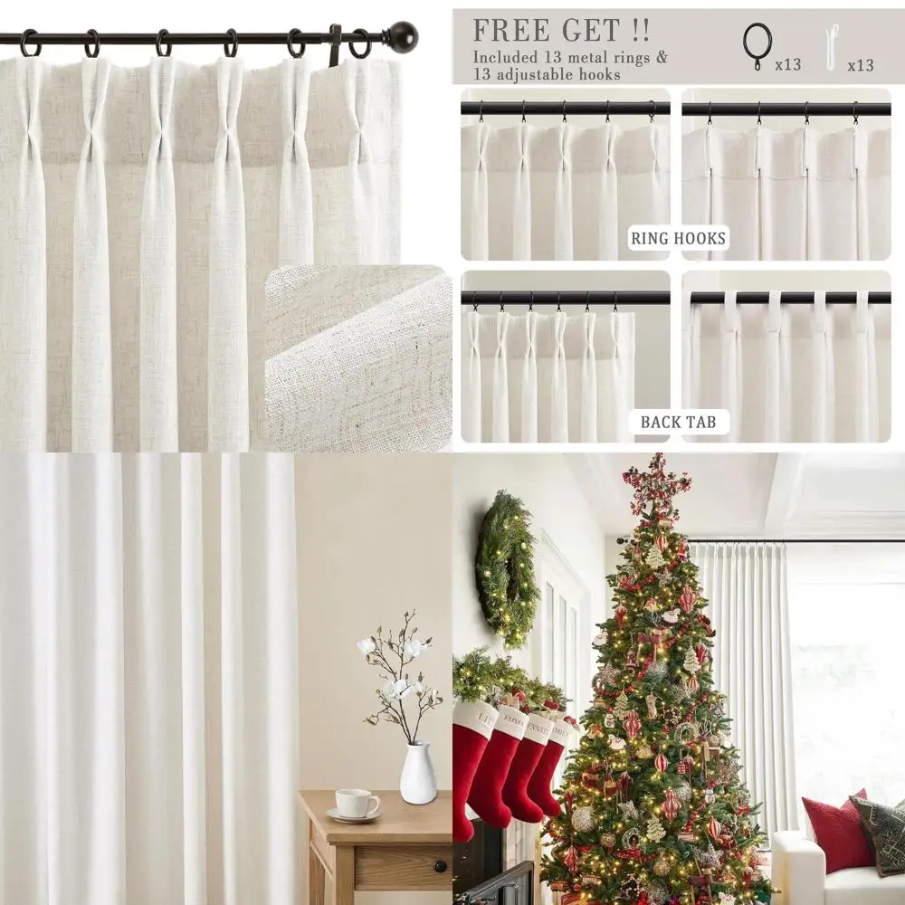 

Изготовленные на заказ льняные шторы со складками, длина 106, светофильтрация, форма памяти, комплект из 2 панелей для гостиной с крючками