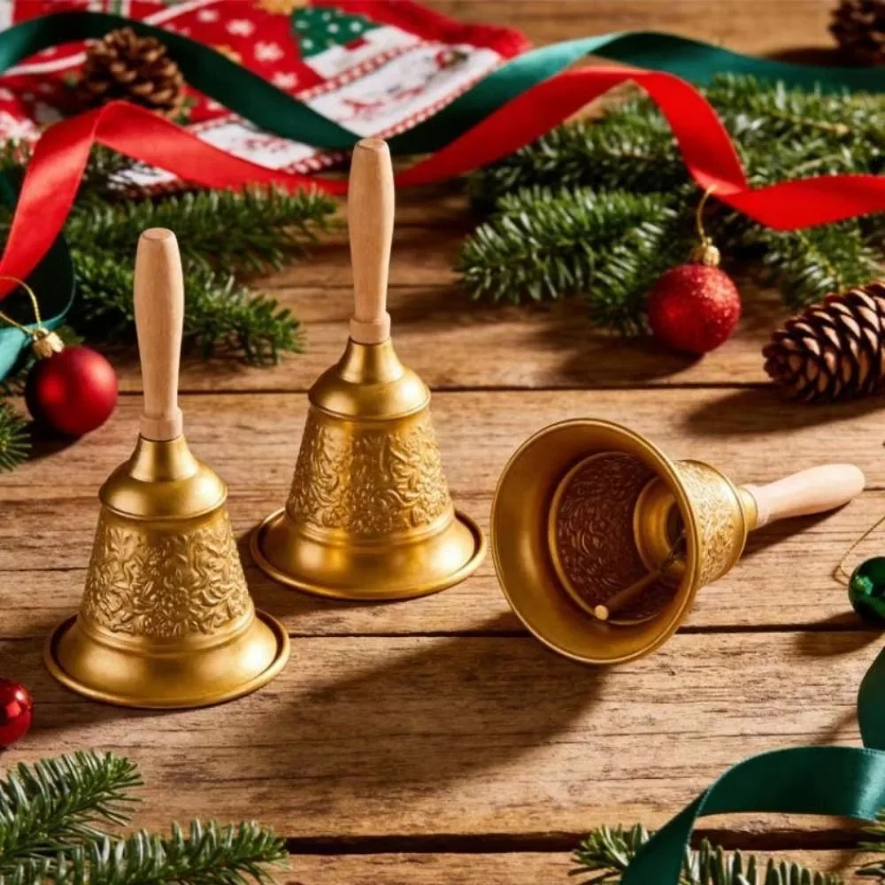 Creative Tabletop Metal Hand Bell Extra Loud Antique Finish Hand Cranked Bell portable Sturdy Christmas Decoration Bells