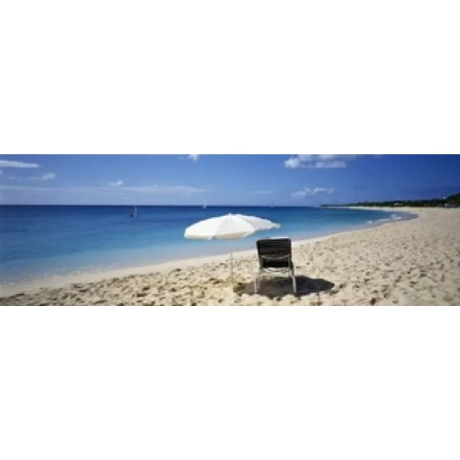 

Single Beach Chair And Umbrella On Sand Saint Martin French West Indies Poster Print, 36 x 12