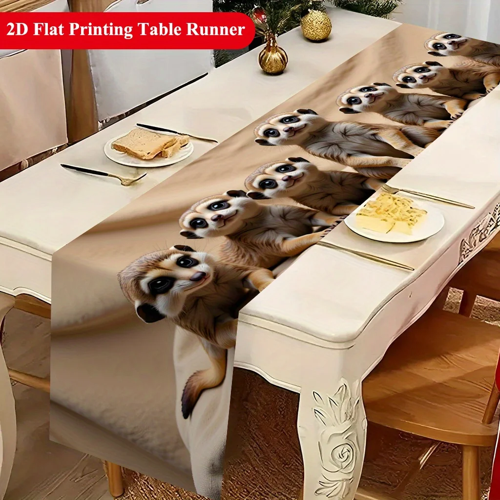 Cute Meerkat Group Photo Table Runner - Wildlife Nature Motif Decoration for Holiday Kitchen Dining Home Party