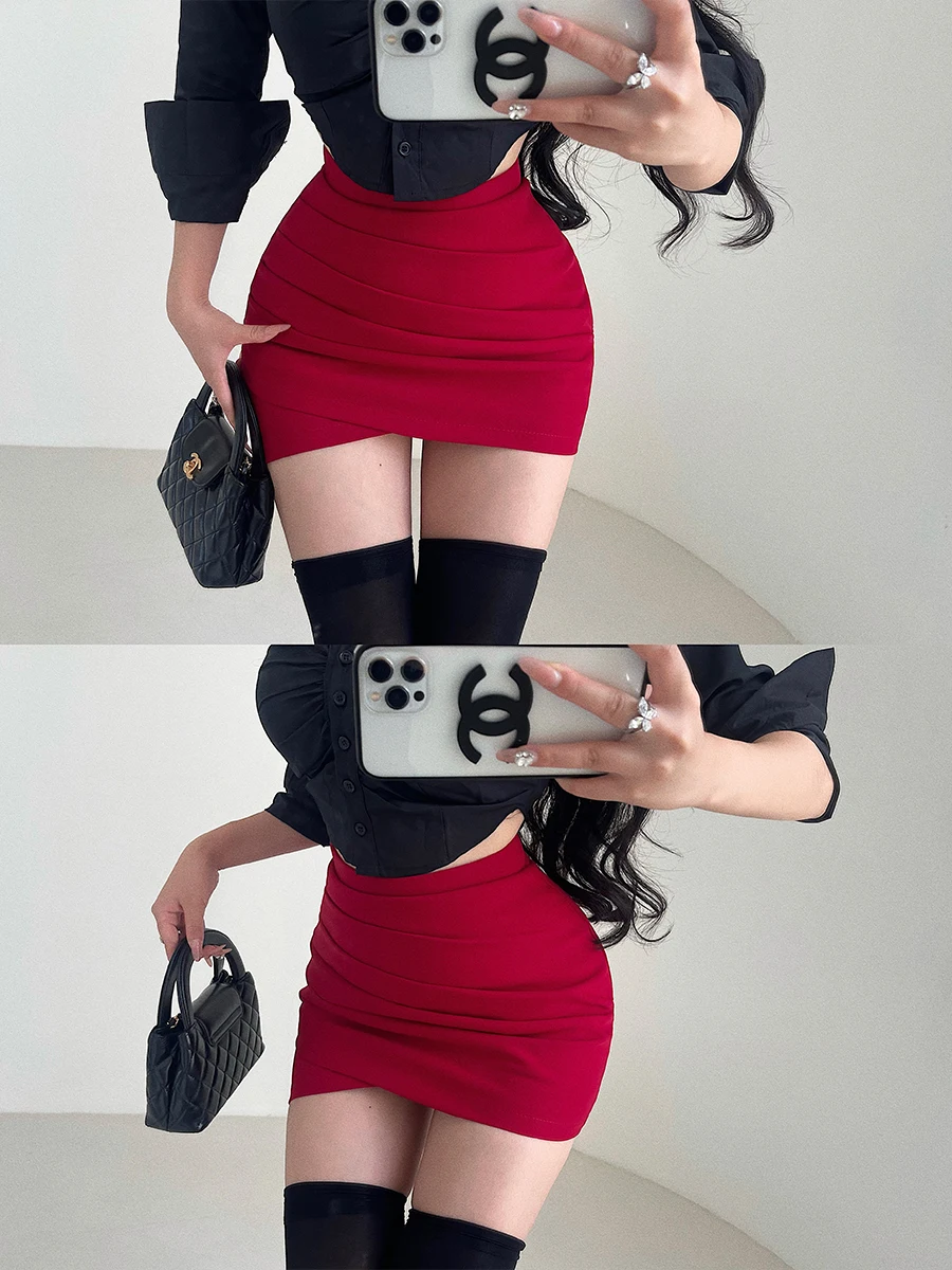 Sexy High Waist Pleated Short Skirt Women's  Skirt Anti-Light Walking Shorts Spring Autumn Season Fashion Trend