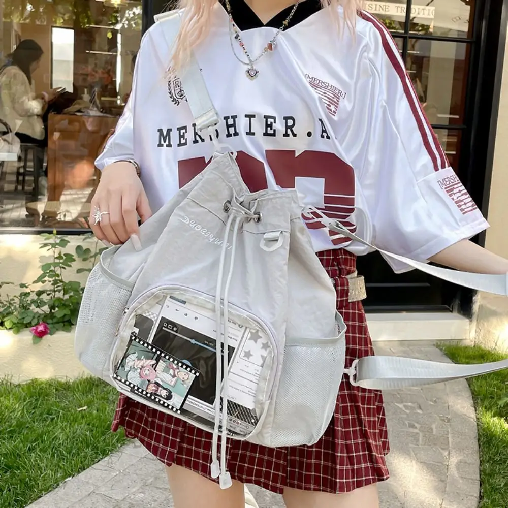 Knapsack Transparent Nylon Drawstring Backpack Lightweight Badge Display Casual Ita Backpack Sweet Harajuku Y2k Schoolbag Travel