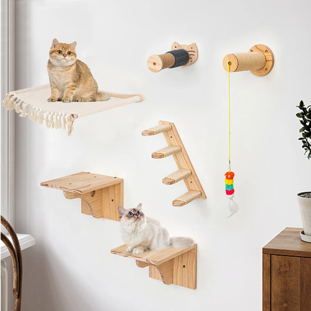 

Cats Tree Tower Cat Hammock Bed Cat Climbing Shelves Wall Mounted Kitten Boho Furniture Pet Toys For Kitty Relax & Play Indoor