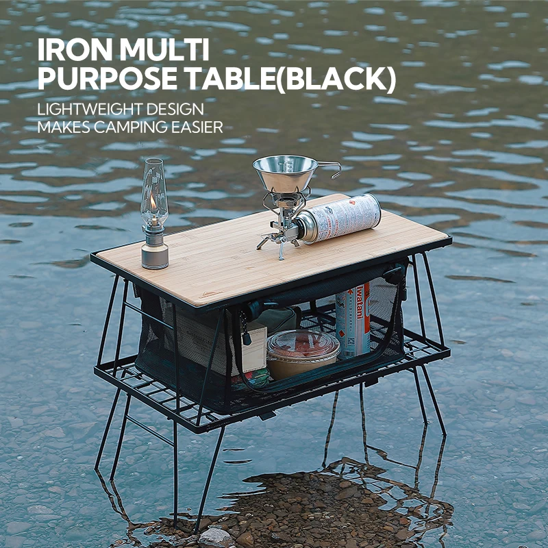 CAMPINGMOON T-230-2TP IGT Camping Hiking Outdoor Portable Double Barbecue BBQ Grill Wire Mesh Net Rack Folding Picnic Table