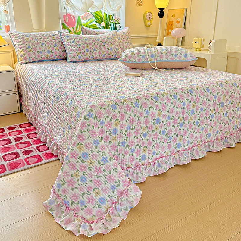 1pc Bedspread for Beds with Lotus Leaf Lace Queen/King Size Bed Cover Quilted Bedsheet Thicken Blanket/Bedspareads cubre cama