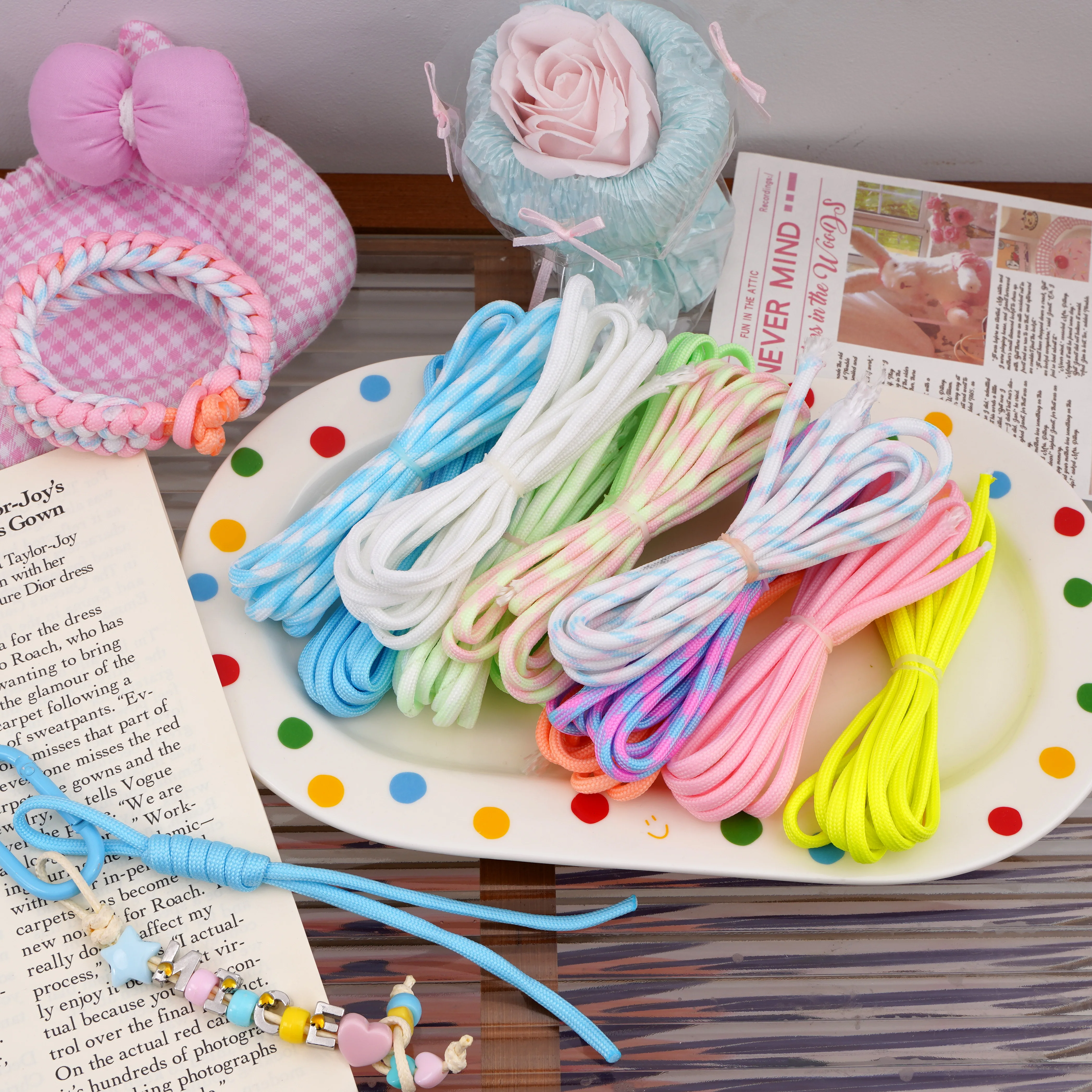 

2M/lot 4mm Luminous Handmade Nylon Woven Rope Colorful Braided Lanyard For Jewelry Making DIY Keychain Bags Pendant Accessories