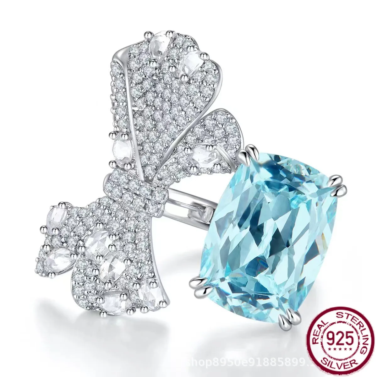 

New popular s925 silver full diamond 8-carat butterfly ring, luxurious and fashionable ring, wedding jewelry