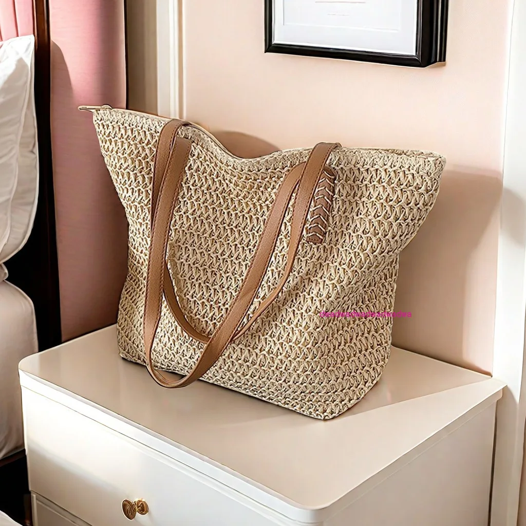 

Casual French large-capacity woven Mori handbag 2024 summer beach straw bag