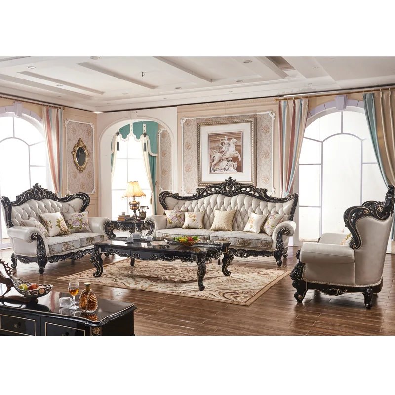 Wohnzimmer erste Schicht Rindsleder Sofa Massivholz doppelseitige Schnitzerei