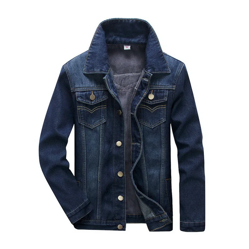 

Autumn Winter Men's Blue Jeans Outerwear Warm Denim Coats Large Size Plus Velvet Liner Thick Denim Jackets Single-breasted Tops