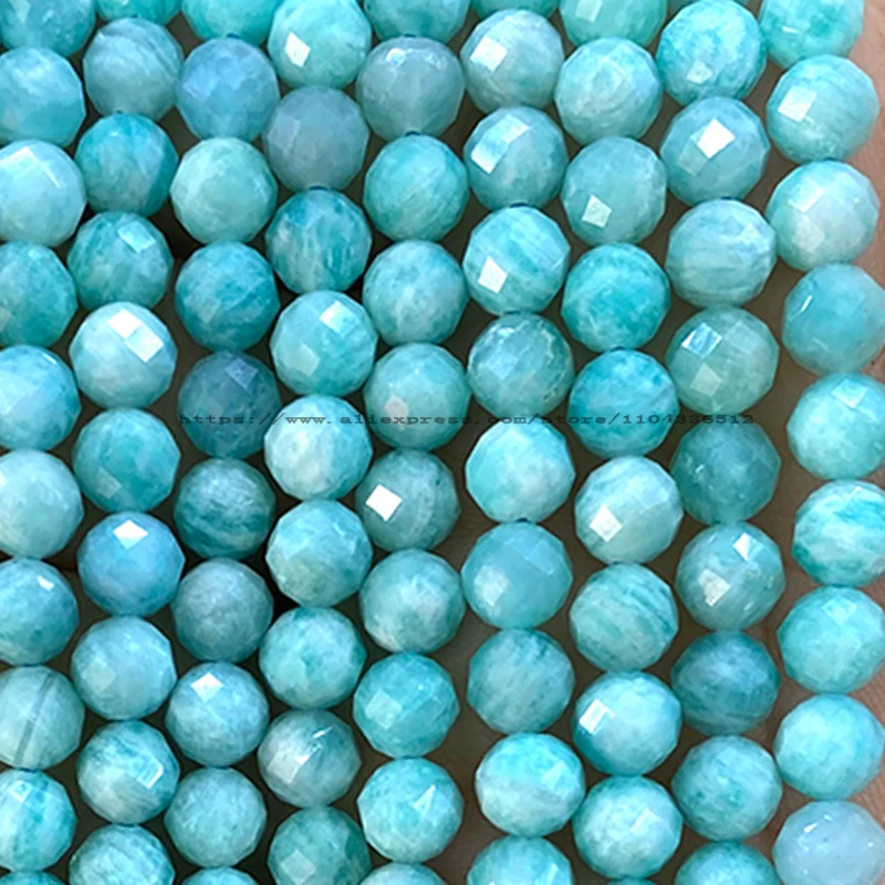 Natural Stone Faceted Round AA Amazonite Loose Spacer Beads for Jewelry Making Diy Earrings Bracelets Charms Accessories