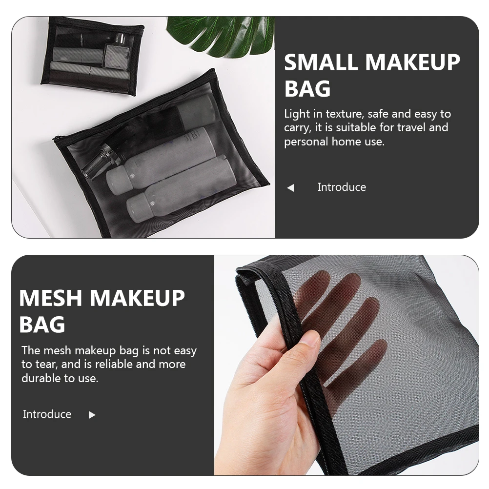 

3pcs Mesh Makeup Bag Large Capacity Organizer Travel Toiletry Pouch Black Durable Nylon Zipper Bags For Women