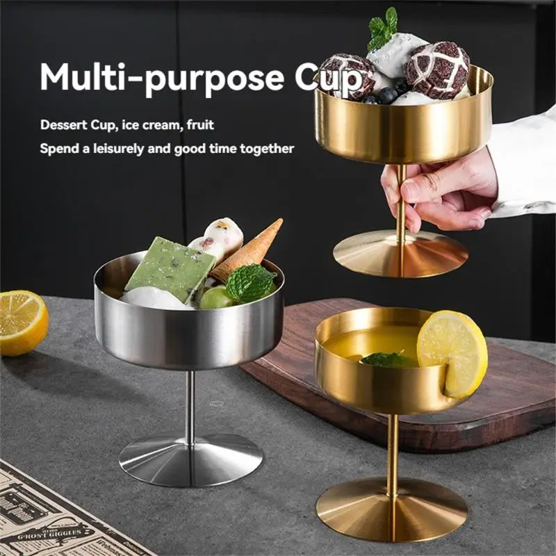 Stainless Steel Dessert Cups Pudding Cup Luxury Ice Cream Cup High Footed Yogurt Dessert Cup Serving Plates Fruit Bowl Cake Dish