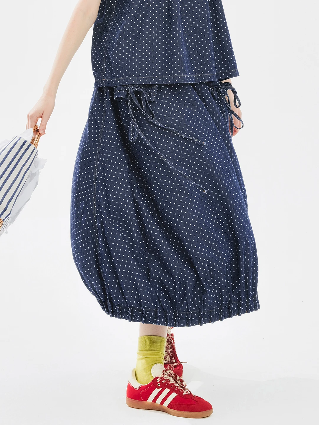 IMAKOKONI original design elastic waist strap polka dot blue skirt for women 244734