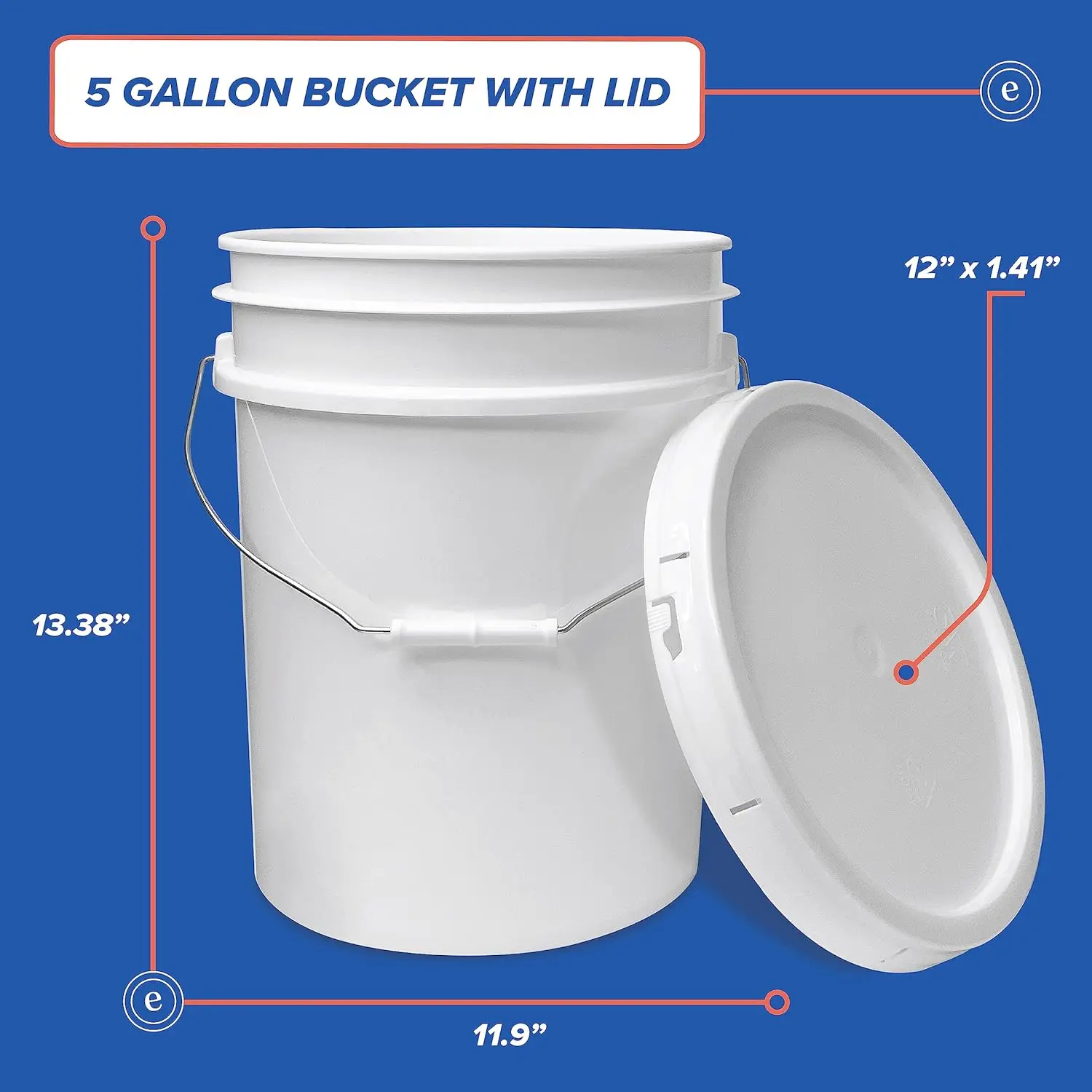 ePackageSupply 5 Gallon White Bucket & Lid, Made in The USA, Durable 90 Mil All Purpose Pail, Food Grade, No BPA, 60 Pack