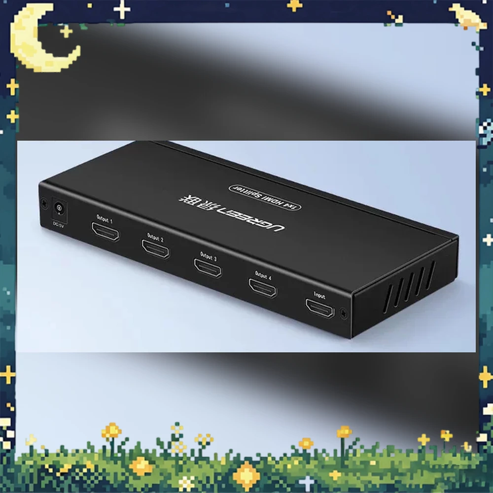UGREEN 40202 HDMI Splitter 1 Input 4 Outputs 4K 30Hz 3D 30m Transmission Metal Housing with 5V Power Adapter