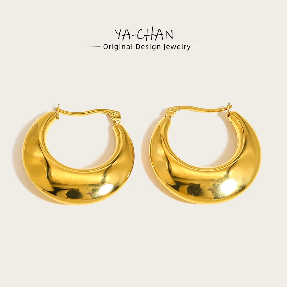

YACHAN 18K Gold Plated Chunky Stainless Steel Hoop Earrings for Women Minimalist Glossy Tarnish Free Metallic Jewelry