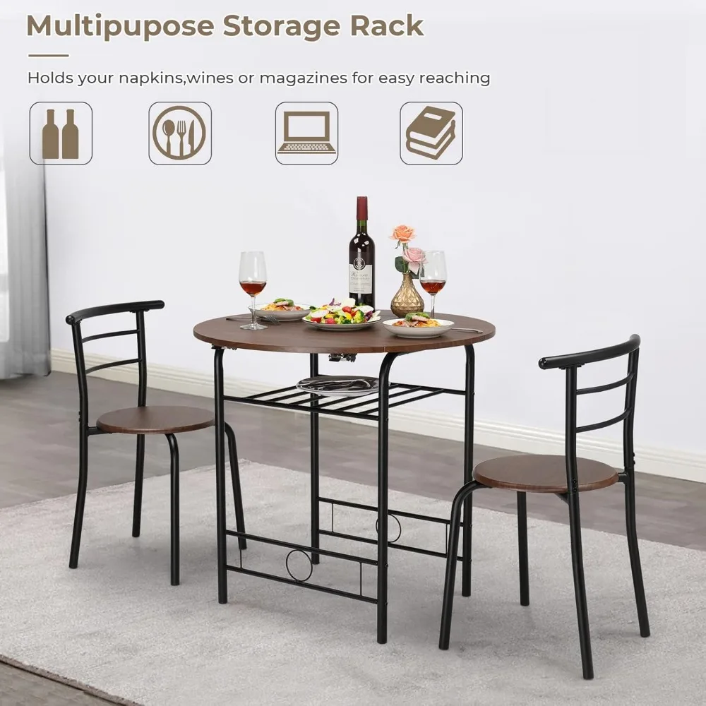 31.5" Drop Leaf Dining Table Set 3 Pieces for Small Space,Small Kitchen Table Set for 2,Round Folding Table with 2 Chairs
