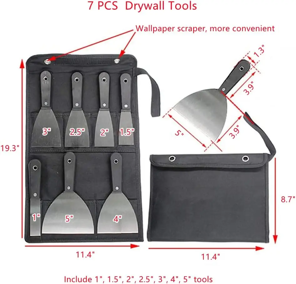 7PCS Drywall Tools, Putty Knife Set, 50# Steel Drywall Taping Knife, Spackle Knife, Wallpaper Scraper Putty Knives, Paint Remove