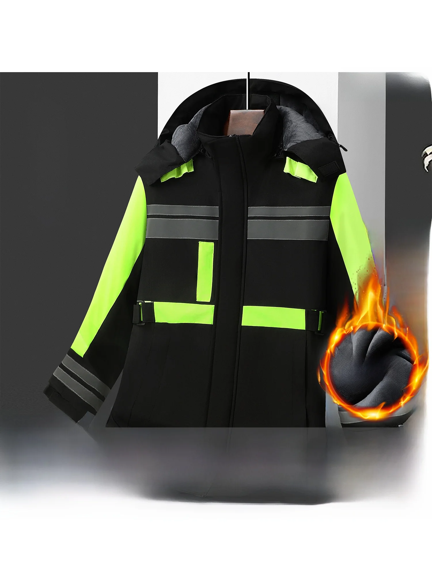 

Men's Winter Outdoor Windproof Fce Lined Thi Warm Engineering Workwear Wear Resistant Cotton Jaet mid Length