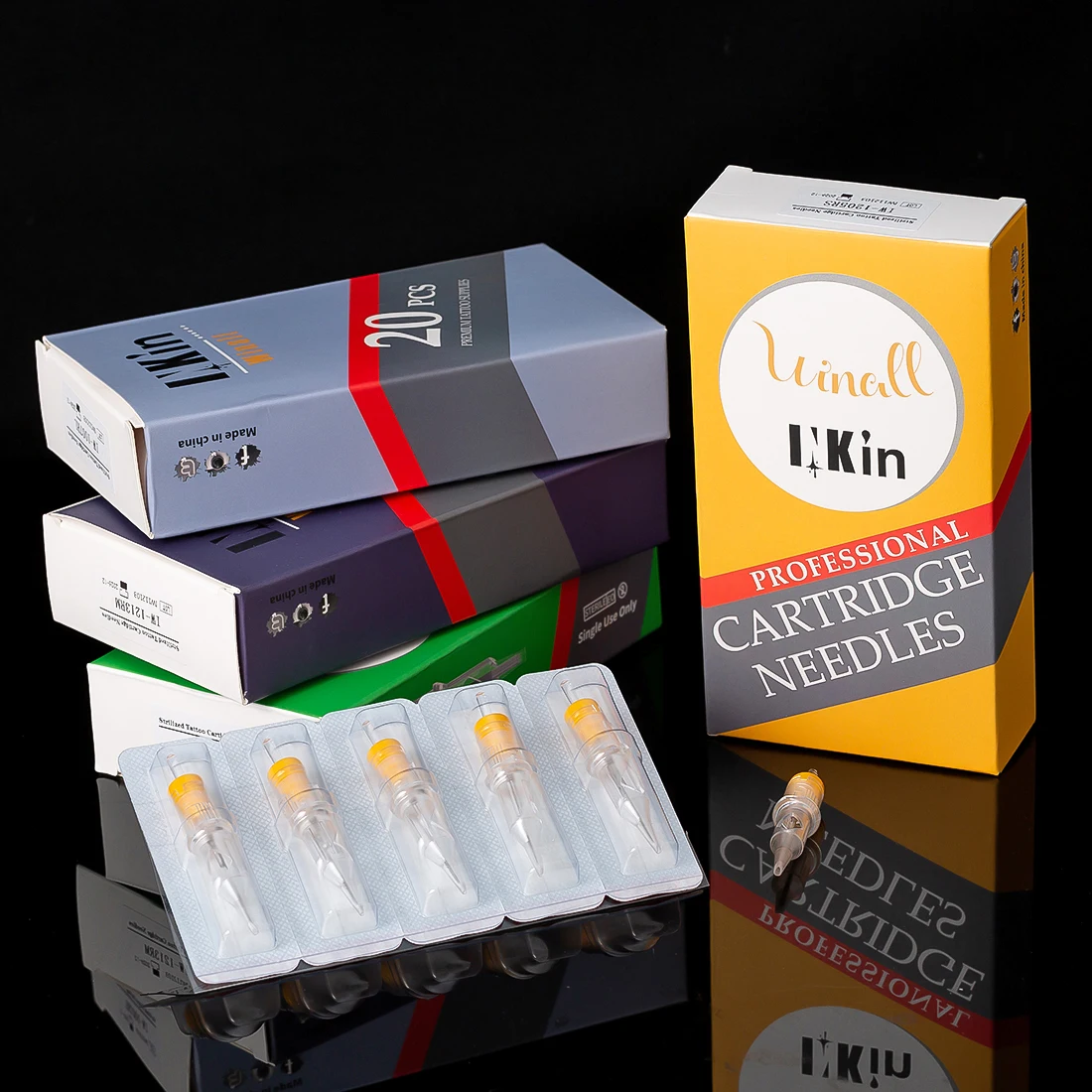 100pcs INKIN 카트리지 문신 바늘 매그넘 안전 멤브레인 로타리 펜 기계 그립에 대 한 일회용 문신 바늘