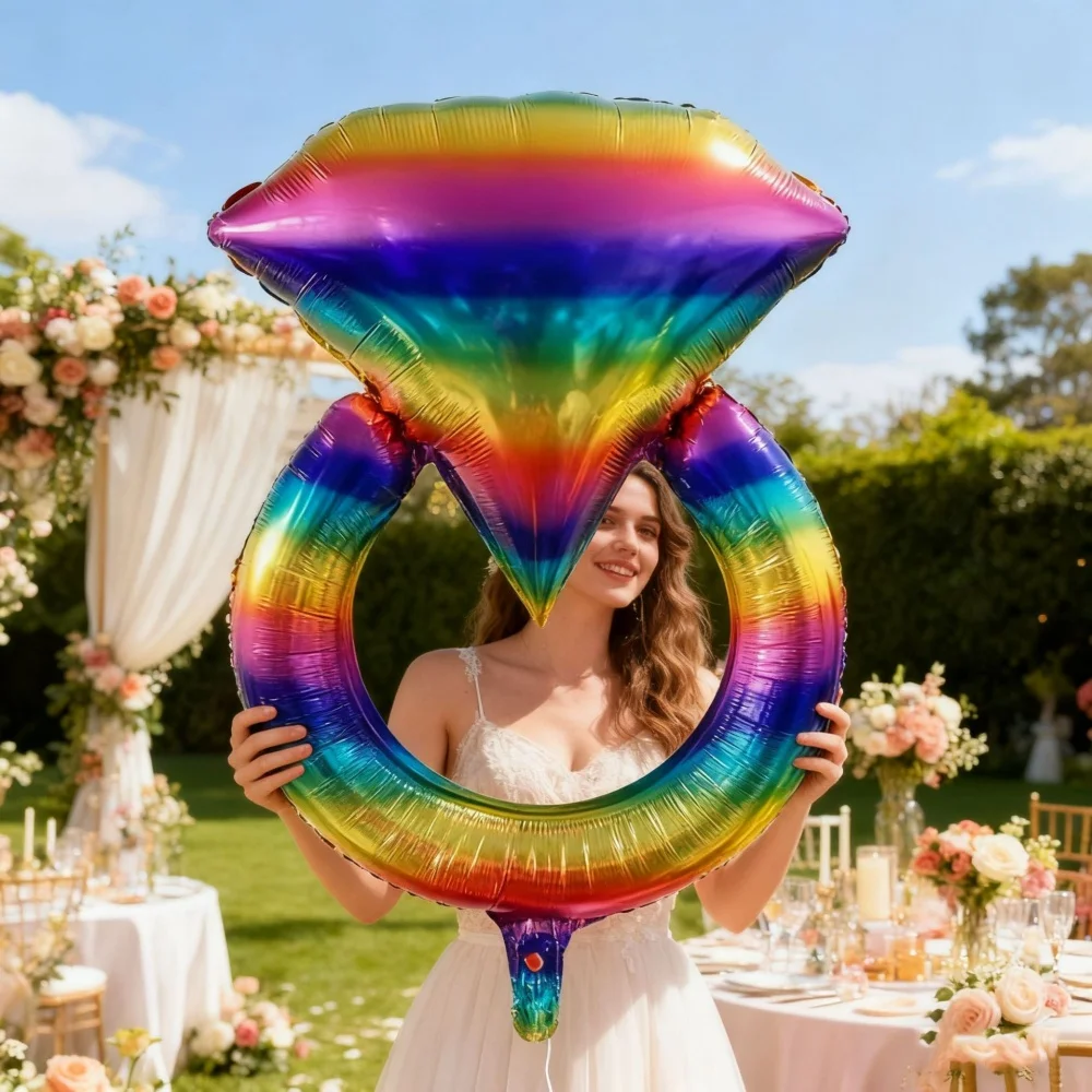 66 x 98 cm weißer Diamant-Ring-Ballon, Ehering, Folienballons, Hochzeit, Brautparty, Dekoration, Requisiten, Valentinstag, Party-Dekoration – Detail 7