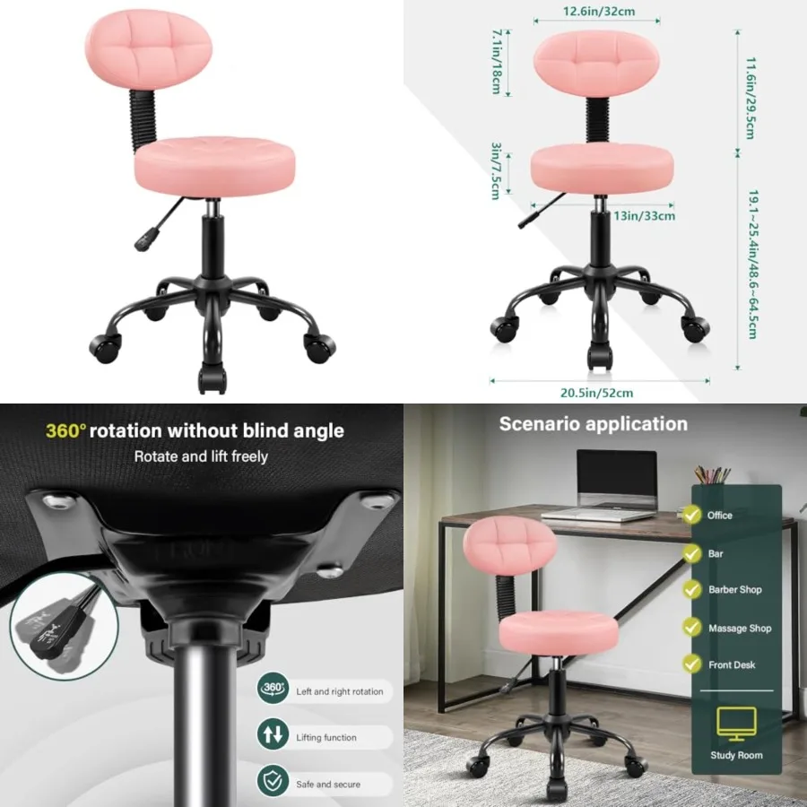 

Round Stool with Back for Work SPA Shop Home Massage Height Adjustable Swivel Stool Chair with Wheels