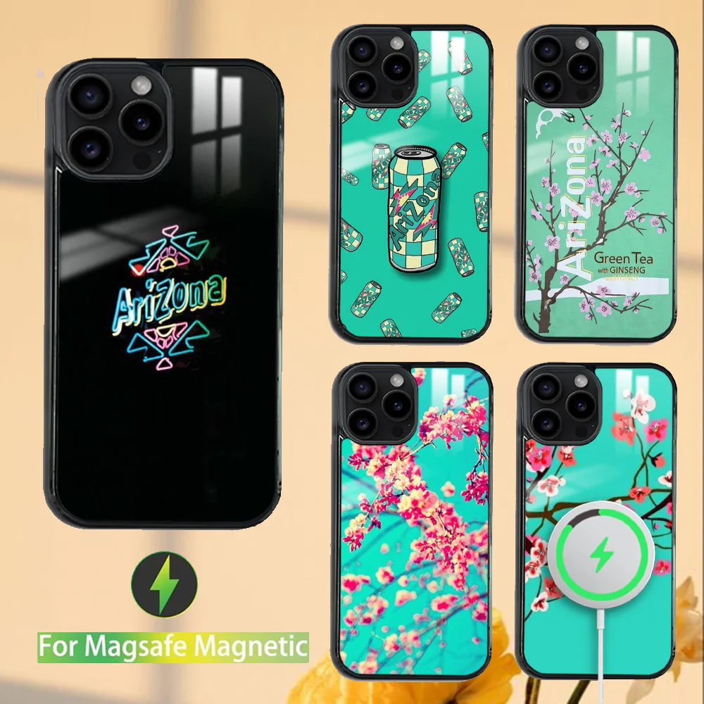 Vaporwave Arizona Iced Tea Aesthetic Phone Case For iPhone 16 15 14 13 12 11 PRO MAX PLUS Mini Magnetic wireless mirror