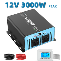 1500W Continuous Power Pure Sine Wave Inverter Peak 3000W DC 12V 24V to AC 230V LCD Display Remote Control Car RV Accessories