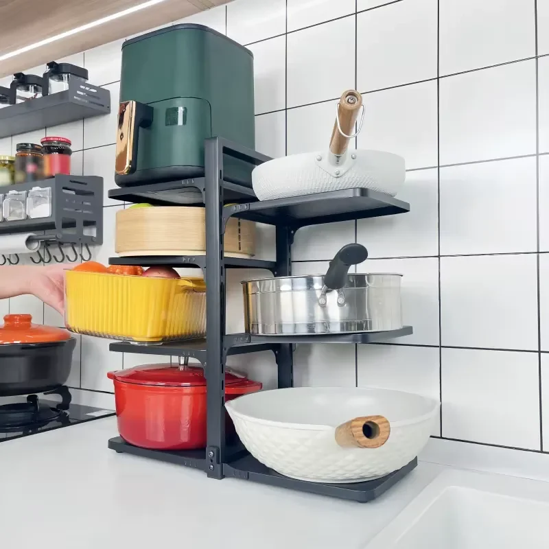 Adjustable Removable Kitchen Cabinet Utility Rack Multifunctional Vertical Cookware Storage Pot Rack