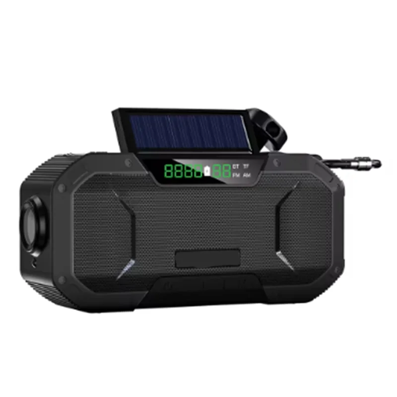 

B04C-Hand Crank Solar Radio Bluetooth-Compatible Speaker Emergency LED Flashlight Power Bank Audio Device