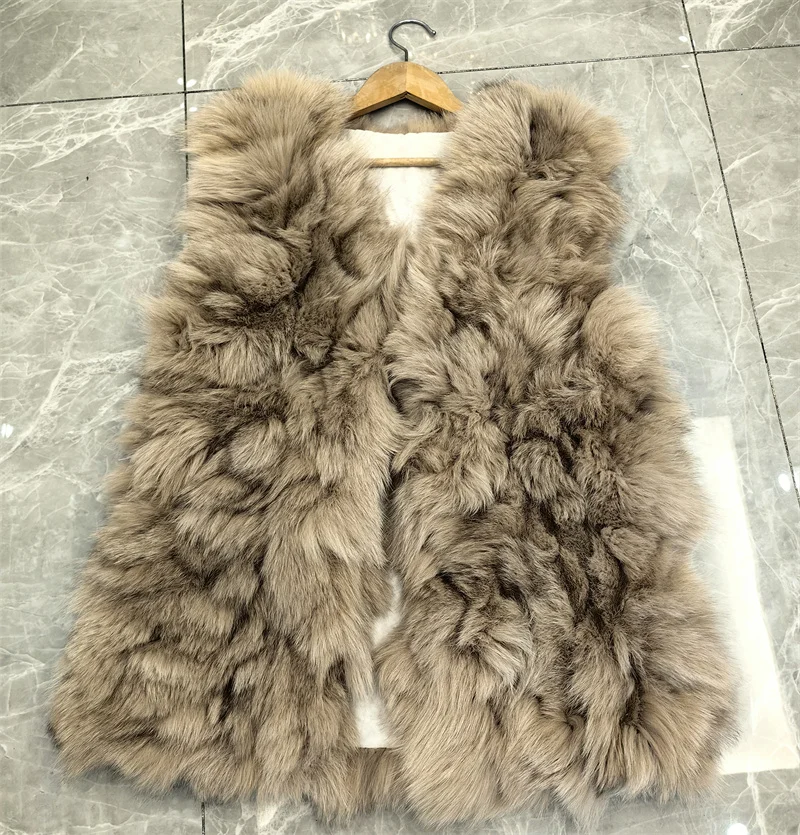 Nuevo abrigo cálido de otoño e invierno para mujer, chaleco de piel de zorro auténtica Natural, chaleco grueso de lujo, chaqueta de piel Natural para mujer, ropa de calle