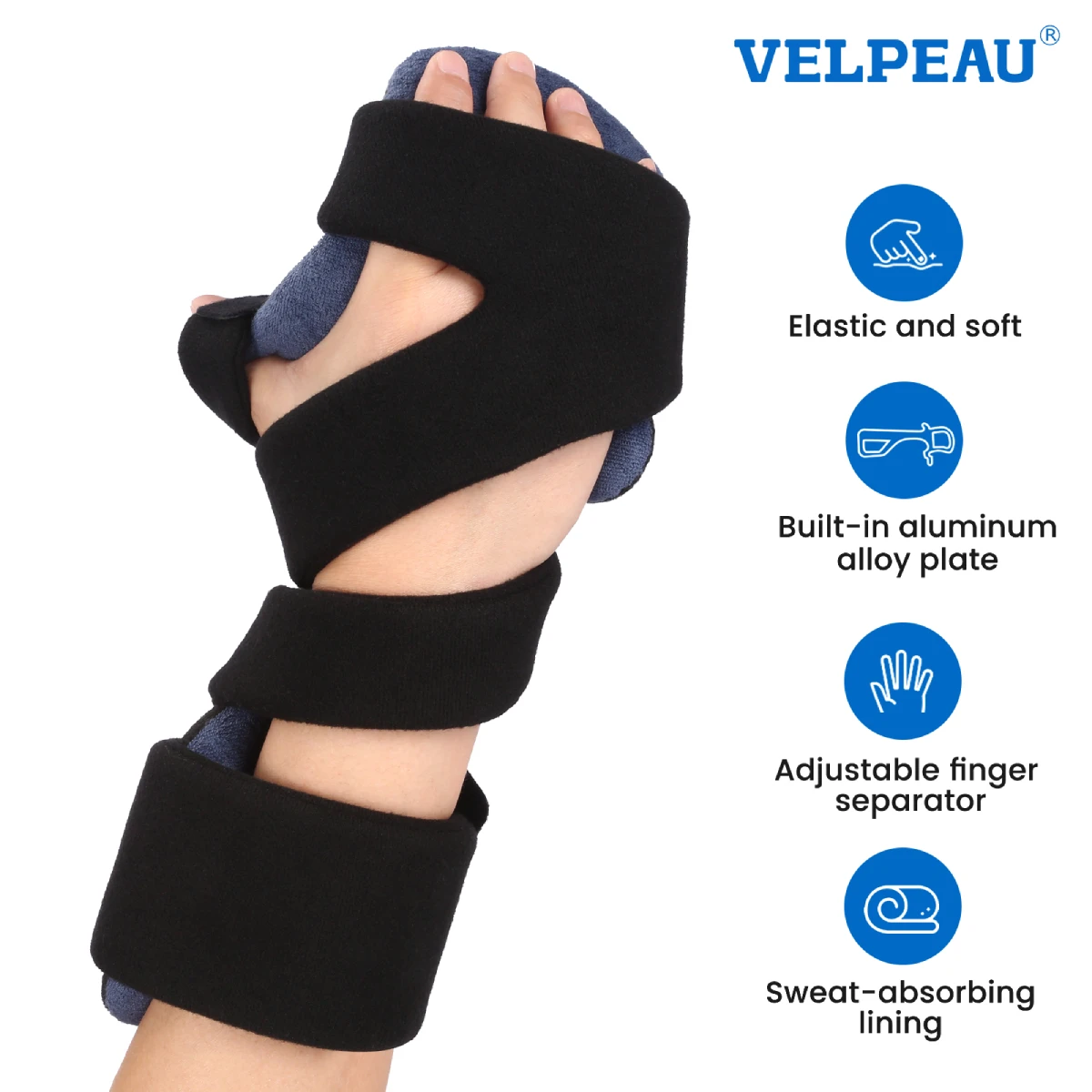 

VELPEAU Stroke Hand Brace Adjustable for Carpal Tunnel Syndrome, Sprain and Arthritis Wrist Support Splint Immobilizes Fingers