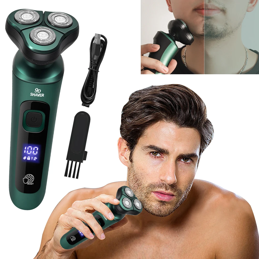 Men Electric Travel Shaver with Digital Display Three-head Floating Razor Washable Smart Razor Face Beard Trimmer Car Home Razor