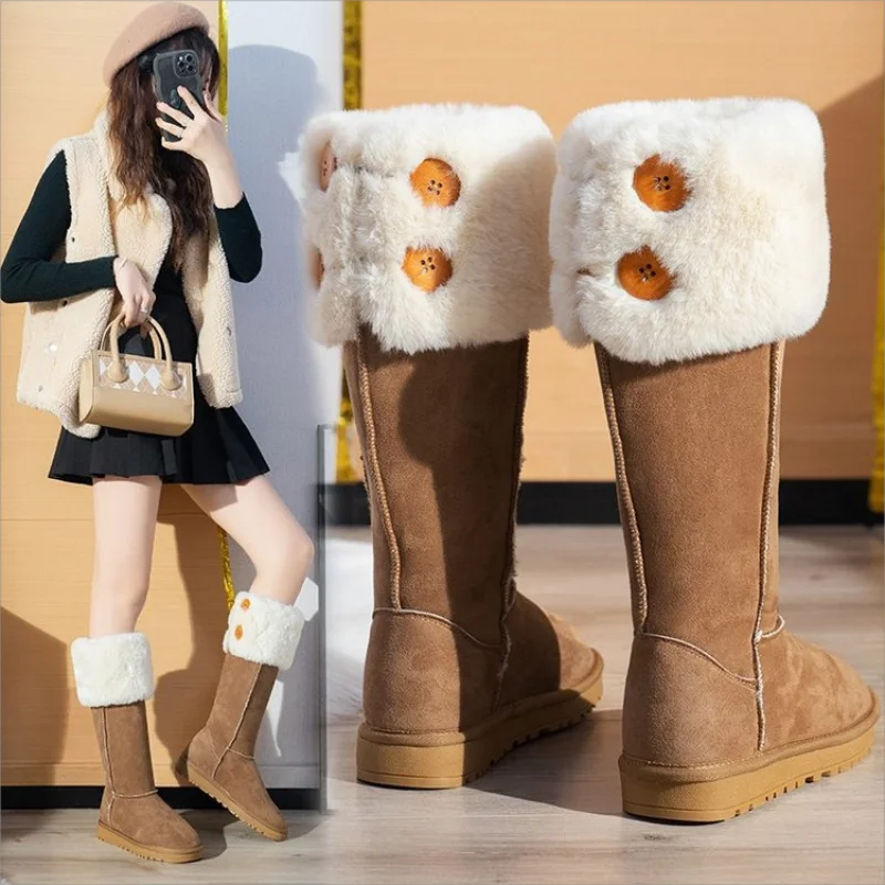 Winter New Girls Long  Boots  Soft Heel Platform Warm Plush  Indoor Comfortable Home Fluffy Home Shoes