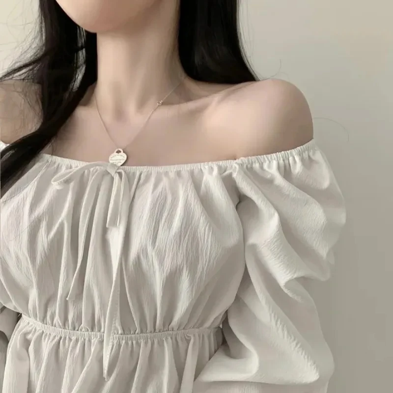 Elegant Bow Tied Flared Long Sleeve Women Blouse Square Neck Slim Waist Belt Shirt Korean Style Ruffle Casual White Tops Blusas