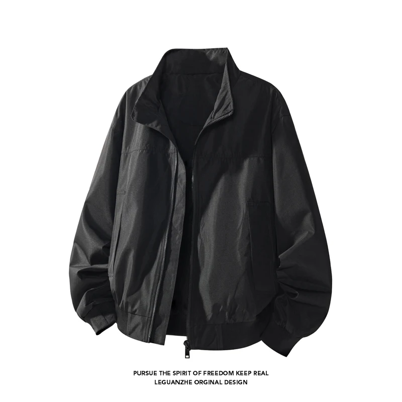 

Bomber Jacket Men Fashion Casual Windbreaker Jacket Coat Solid Color New Hot Outwear Solid Stand Cargo Black Jackets Coat 5XL