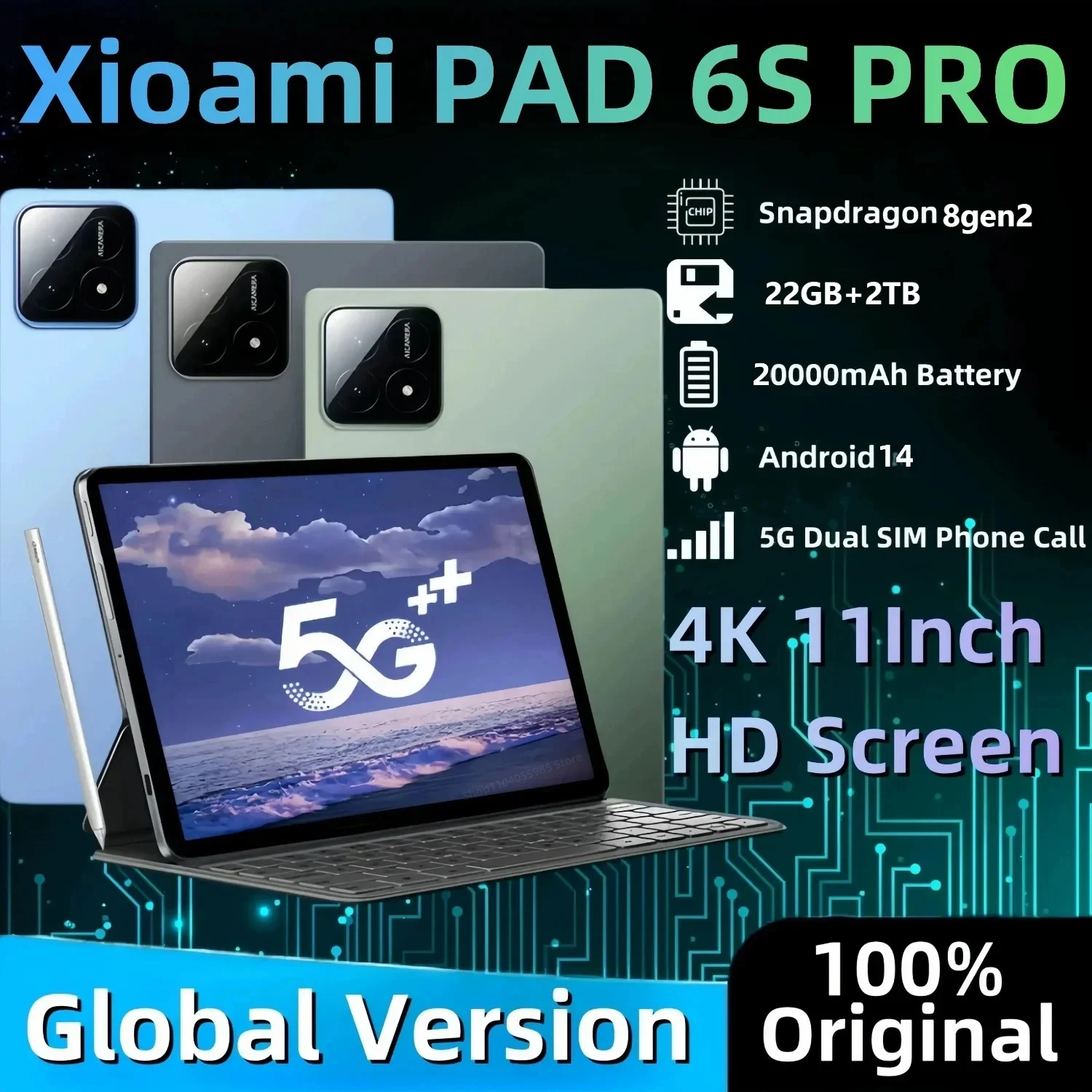 Global Version Original Xioami Pad 6S Pro Tablet 11inch  HD 4K Android 14 16GB+1T 10000mAh 5G Dual SIM Bluetooth WiFi GPS Tablet