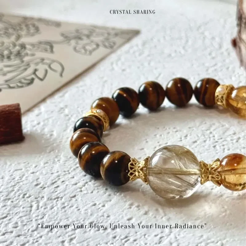 [Linye Huguang] Natural Yellow Tiger Eye Bracelet Lucky Nafu Healing Prosperous Career Huangta Crystal Golden Hair Crystal
