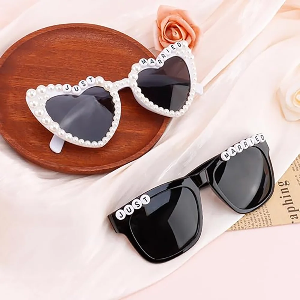 

2Pcs Just Married Decoration Bride Groom Glasses Wedding Day Honeymoon Engagement Bridal Shower Bachelorette Party Accessories