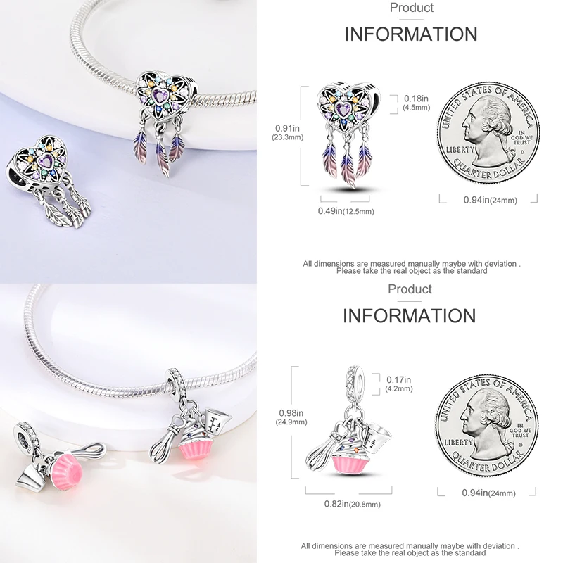 925 Sterling Silber Charm-Perlen Vierblättriges Kleeblatt Delfin Sonne Mond Kirsche Motorrad Reise DIY Armband Halskette Geschenk für Frauen – Detail 9