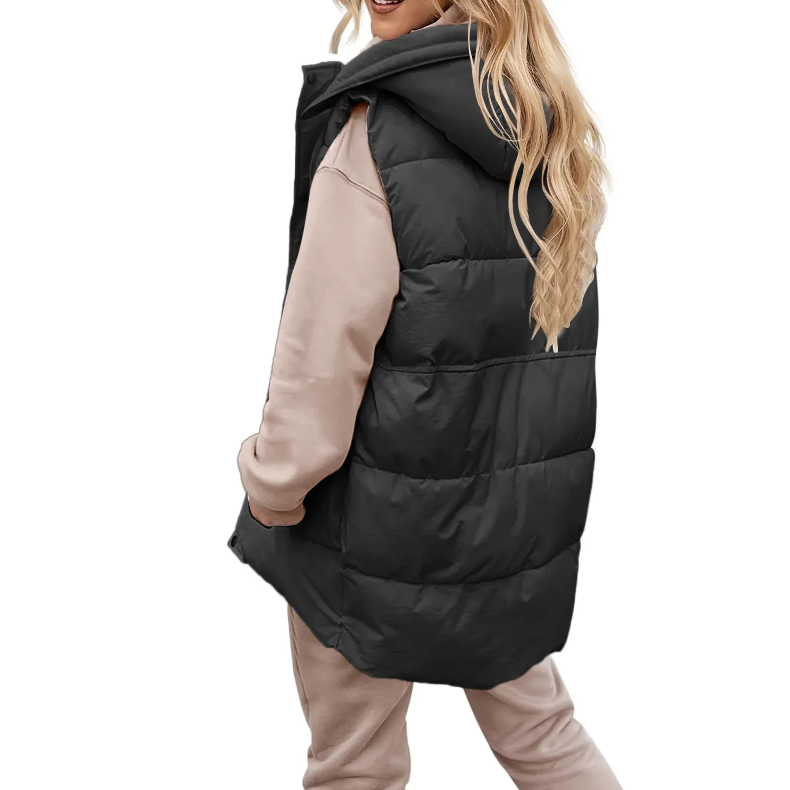 2024 Winter Cotton Vest Women Loose Warm Waistcoat Jacket Cotton Hooded Padded Jacket Sleeveless Female Winter Waistcoat